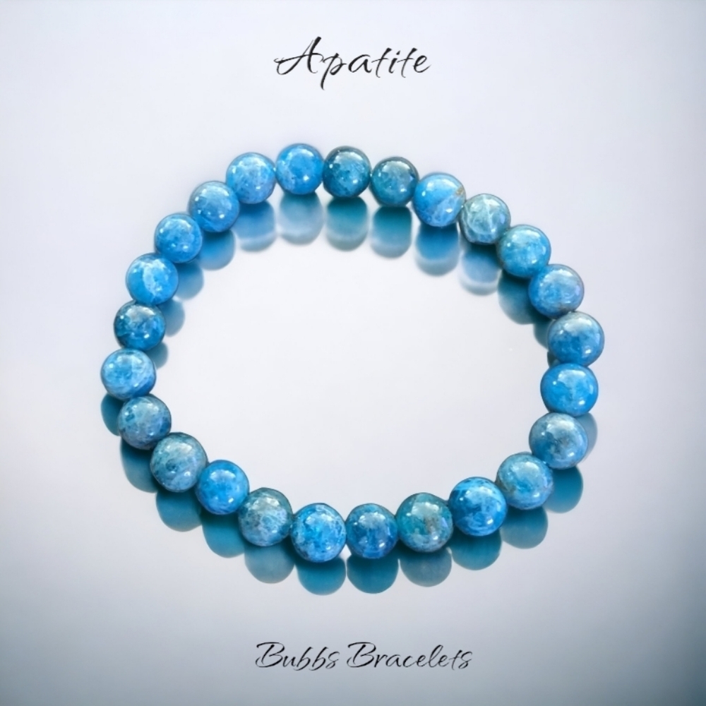 Blue Apatite Bracelet - 8mm Rare Stones - Unisex